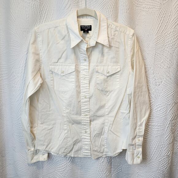 Polo Ralph Lauren White Button-Up M 20" Pit 19" Sleeve Cotton Blend - Picture 1 of 6